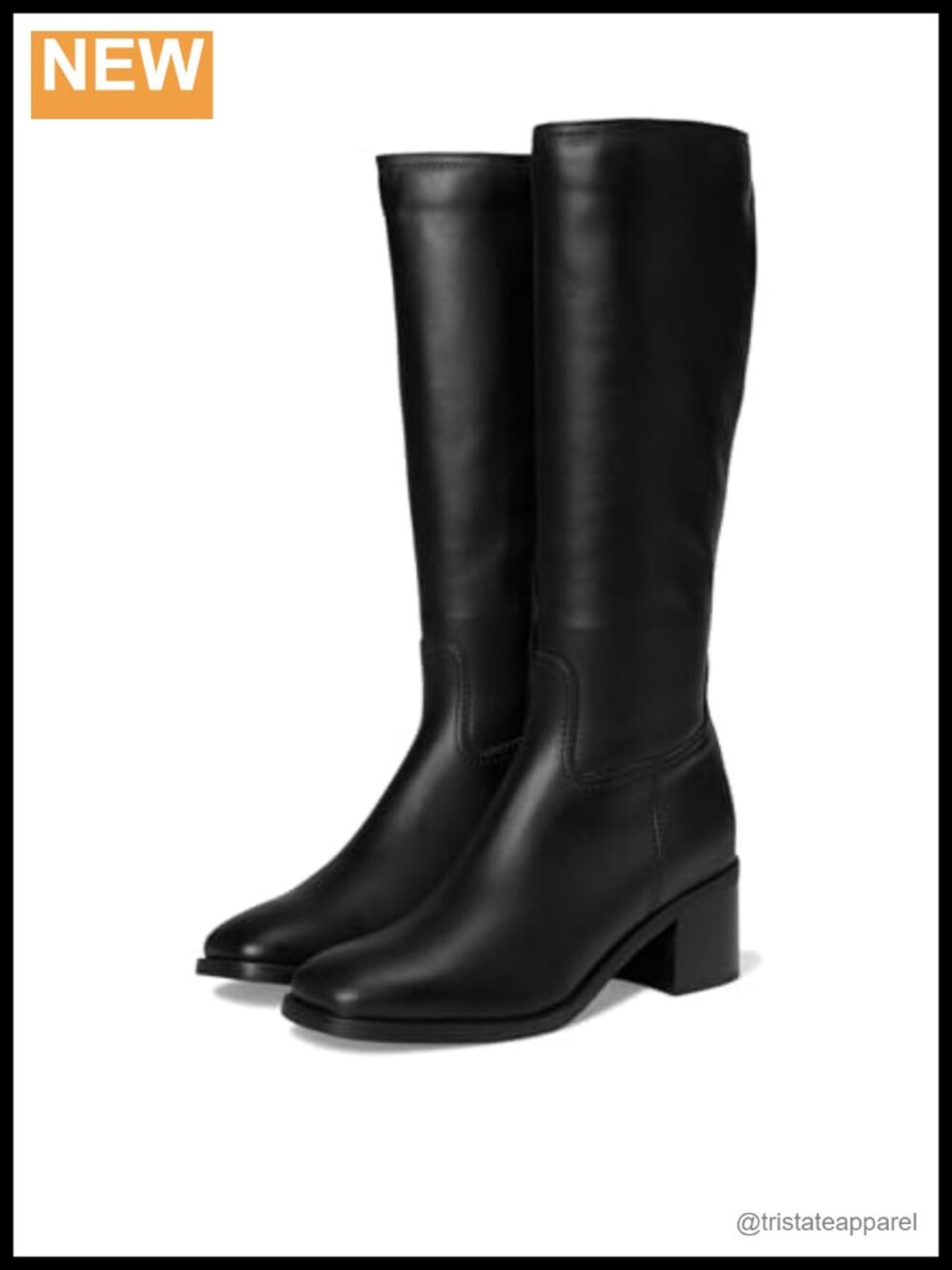 Knee-High Suede Boots Square Toe Block Heel Zip
